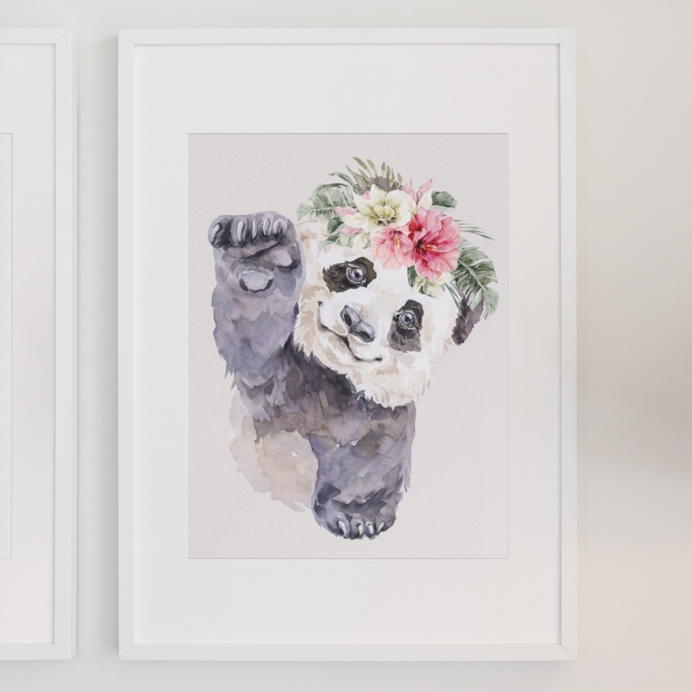 Watercolor Floral Panda Wall Art Illustration Print Poster Card Unframed - Picture 3 of 9